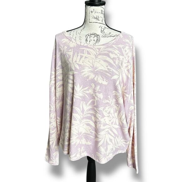 New Lucky Brand Women's Cloud Soft LS Crewneck Lilac Purple Palm Print XL - Picture 1 of 6